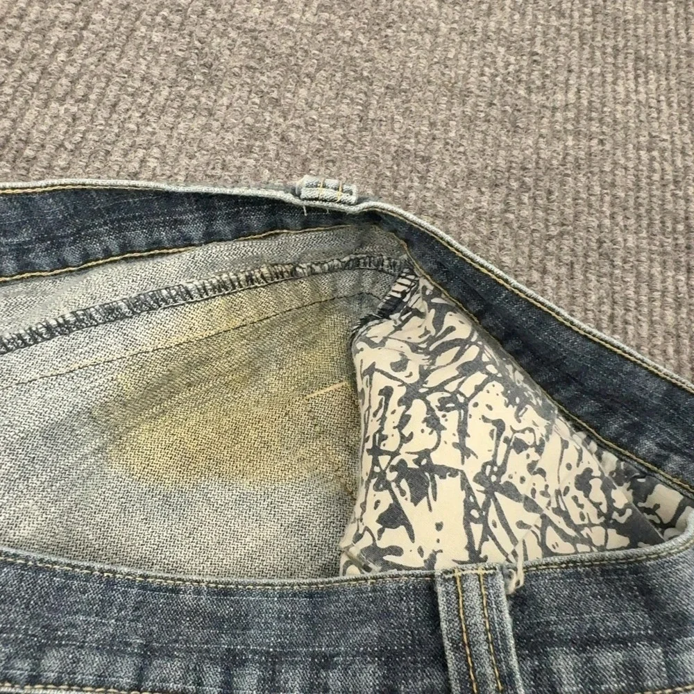 Vintage Miskeen Denim Shorts Men 38 Blue Cotton Baggy Embroidered Y2K Streetwear